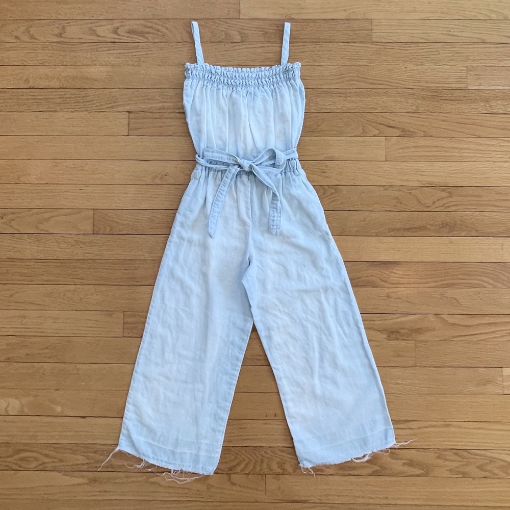 BELLA DAHL EUC Ultra Soft Wide Leg Released Hem White Wash Chambray Jumpsuit